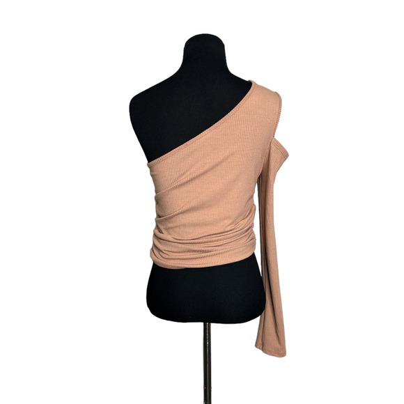 Caution To the Wind beige brown one shoulder ribbed top size Medium - Picture 3 of 9